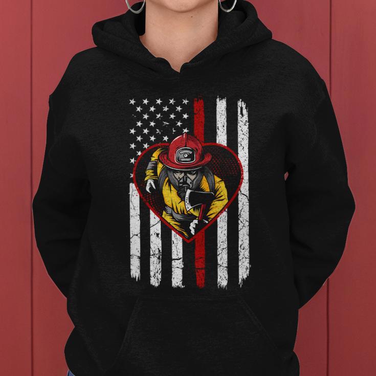 Proud To Be A Firefighter Usa American Flag Thin Red Line Women Hoodie