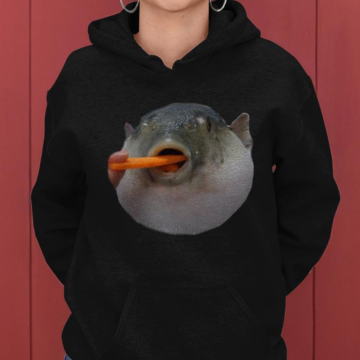 Pufferfish Eating A Carrot Meme Funny Blowfish Dank Memes Gift Women Hoodie