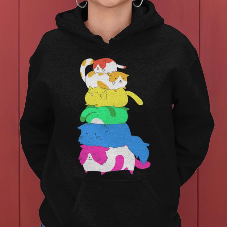 Purride Rainbow Lgbt Cat Pile Funny Feline Gay Pride Cat Gift Women Hoodie