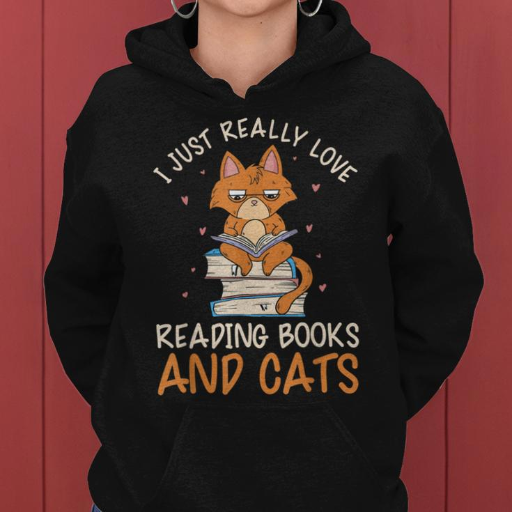 Reading Books And Cats Cat Book Lovers Reading Book Women Hoodie