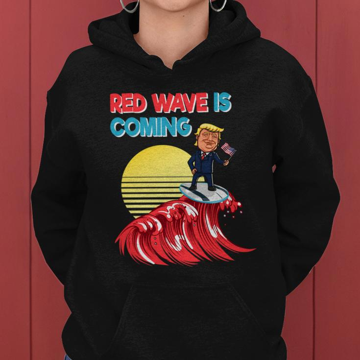 Red Wave Is Coming Republican Conservative Surfer Trump Us Flag Women Hoodie