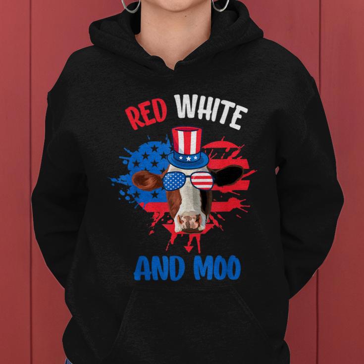 Red White And Moo Patriotic Cow Farmer 4Th Of July Tshirt Women Hoodie