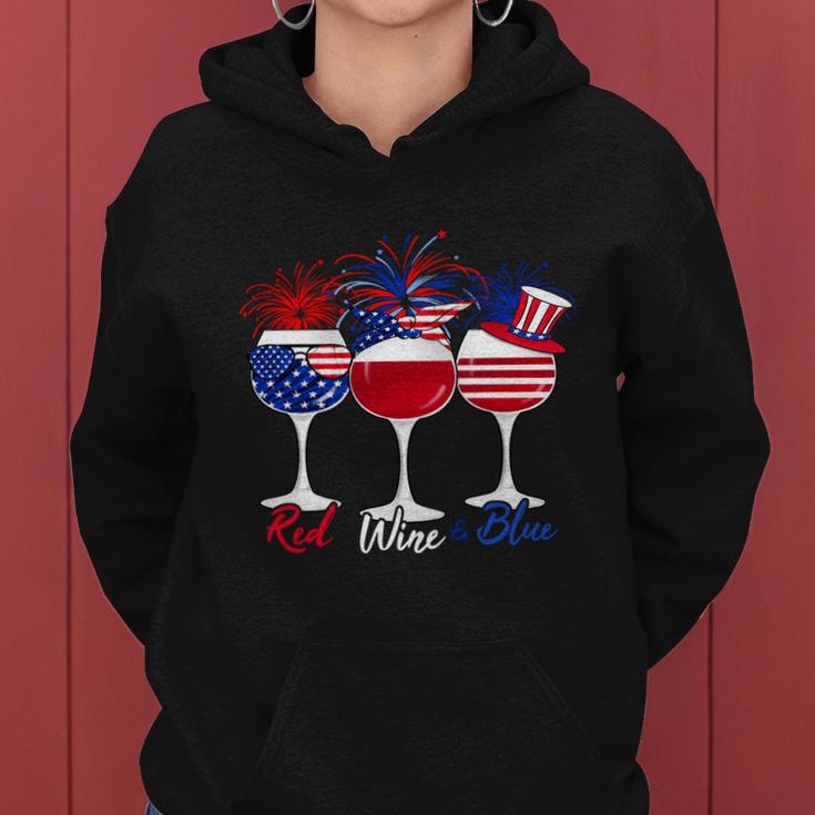 Red Wine Blue 4Th Of July Wine Red White Blue Wine Glasses V5 Women Hoodie