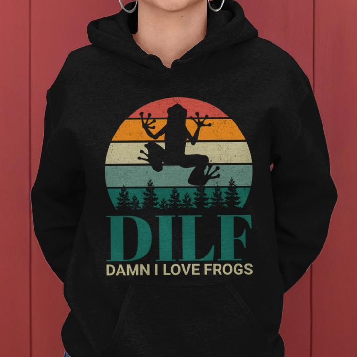 Retro Dilf Damn I Love Frogs Women Hoodie