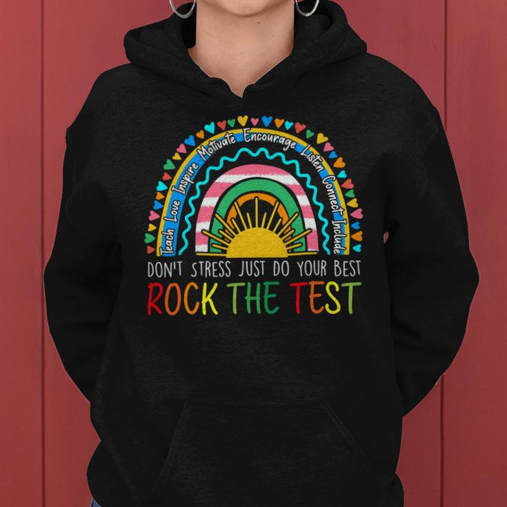 Rock The Test Teacher Test Day Testing Day Rainbow Teacher Women Hoodie