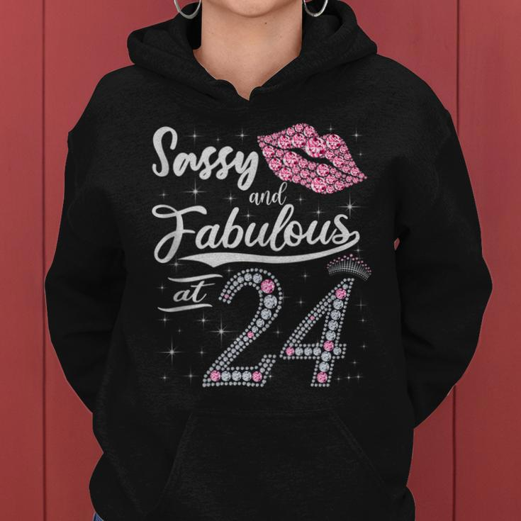 Sassy And Fabulous At 24 24Th Pink Crown Lips Women Birthday Women Hoodie