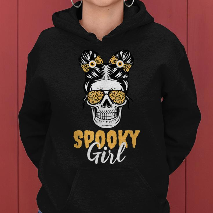 Spooky Halloween Girl Skull Messy Bun Leopard Costume Women Hoodie