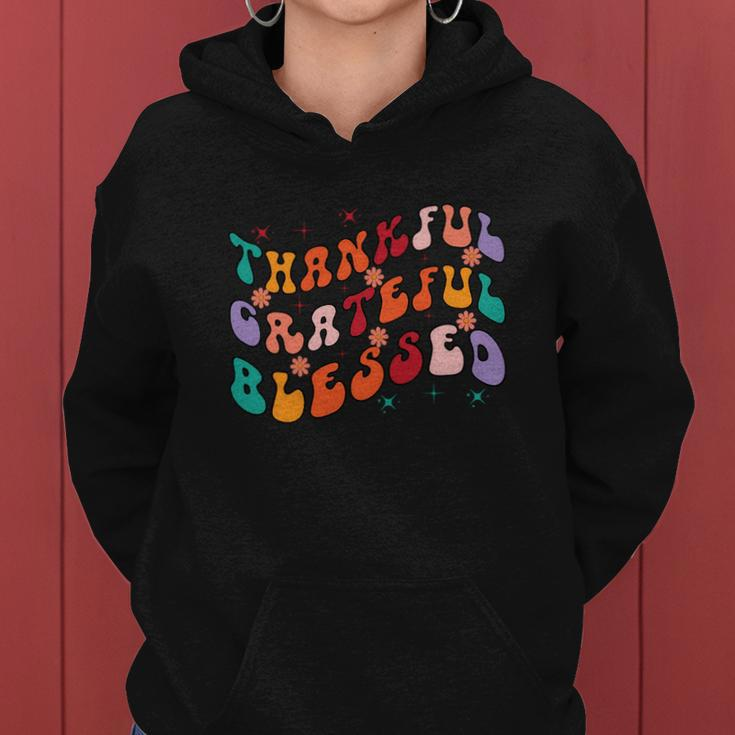 Thankful Grateful Blessed Fall Glitter Gift Women Hoodie Graphic Print Hooded Sweatshirt