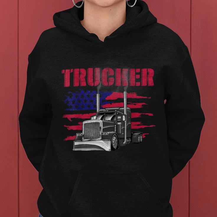 Trucker Truck Driver American Flag Trucker Women Hoodie