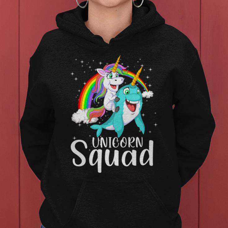 Unicorn Squad Magical Unicorn Riding Narwhal Women Hoodie