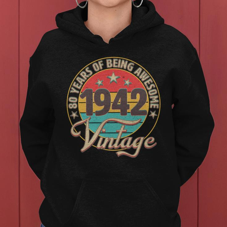 Vintage 1942 Birthday 80 Years Of Being Awesome Emblem Women Hoodie
