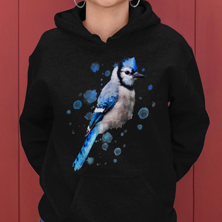 Watercolor Blue Jay Bird Artistic Animal Artsy Painting Women Hoodie