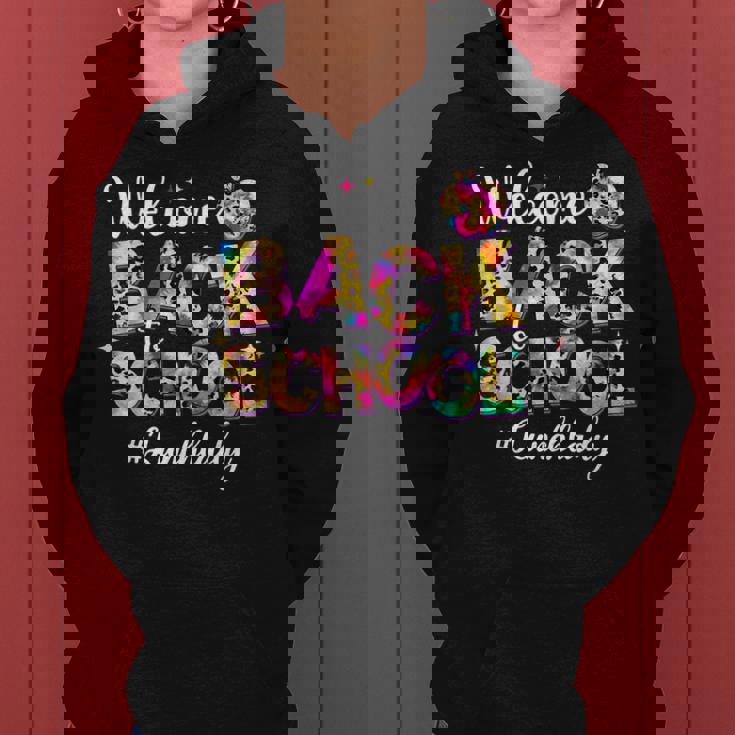 Welcome Back To School Lunch Lady Leopard Tie Dye Teachers Women Hoodie