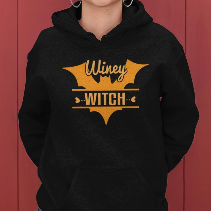 Winey Witch Bat Halloween Quote Women Hoodie