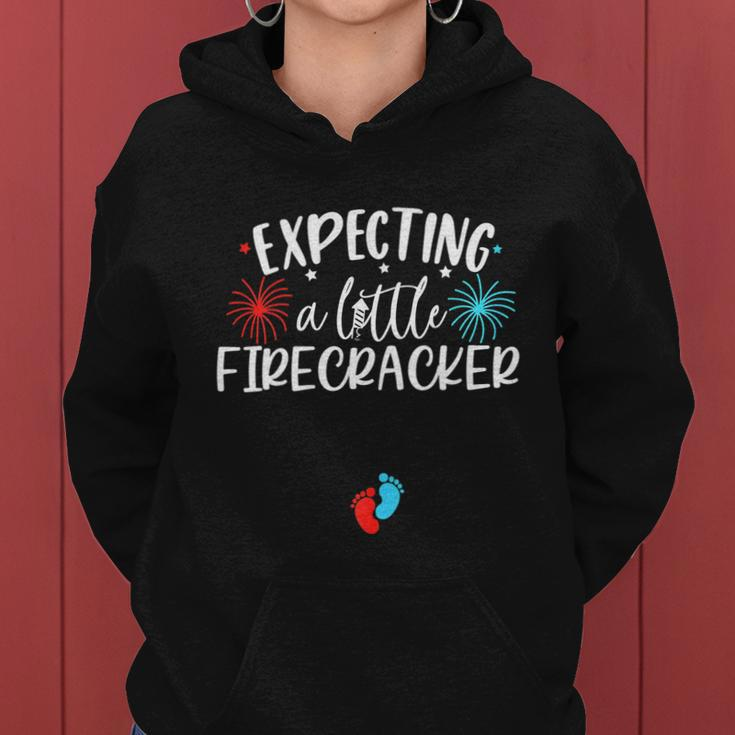 Womens Expecting A Little Firecracker Funny 4Th Of July Pregnant Women Hoodie