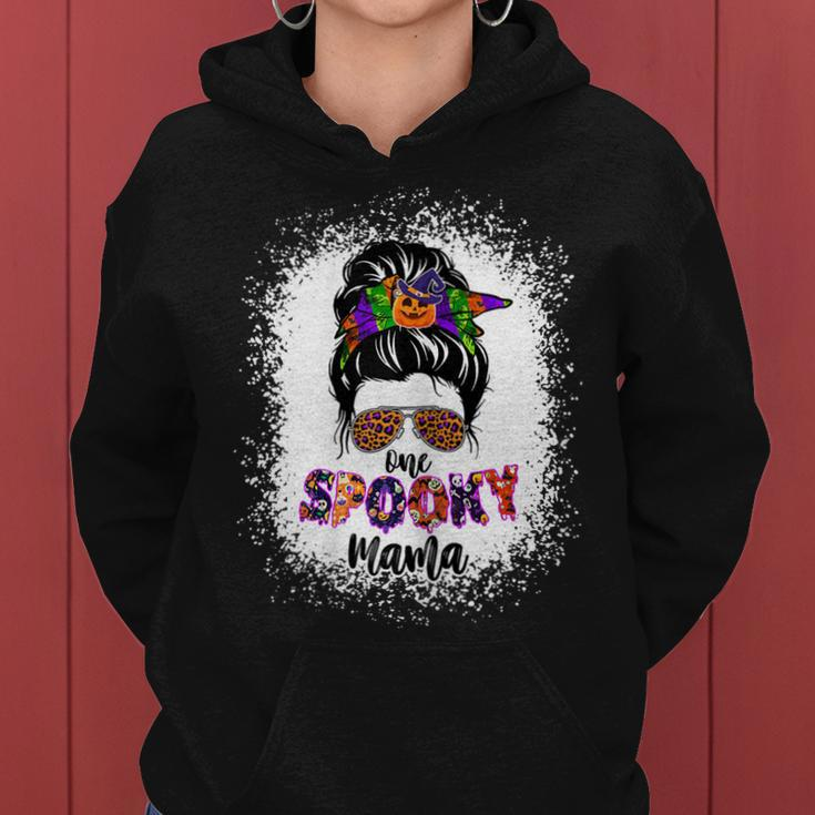 Womens One Spooky Mama Witchy Mama Halloween Messy Bun Mom Bleached Women Hoodie