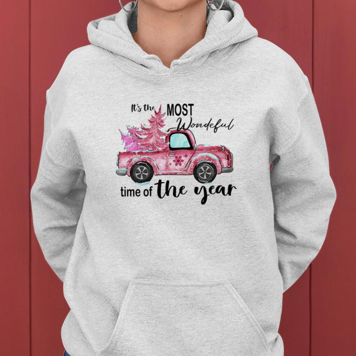 Christmas It Is The Most Wonderful Time Of The Year Holiday Vintage Christmas Truck Women Hoodie Graphic Print Hooded Sweatshirt