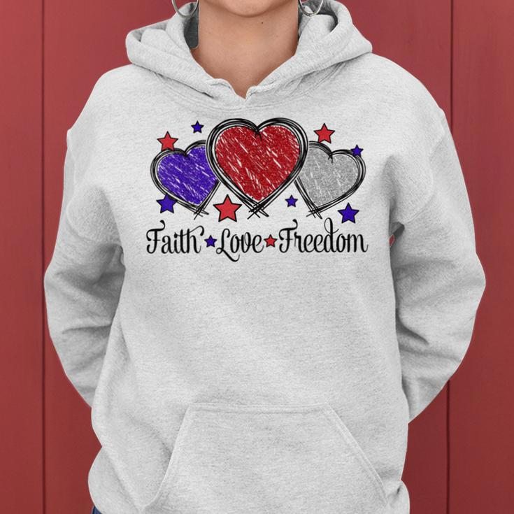 Faith Love Freedom 4Th Of July American Flag Heart Women Hoodie
