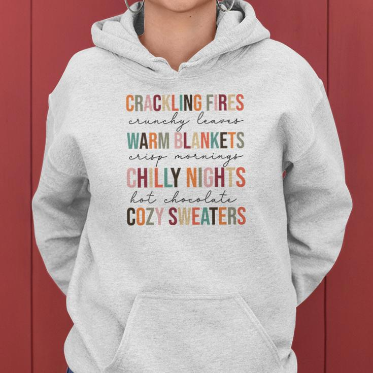 Fall Crackling Fire Crunchy Leaves Warm Blankets Chilly Nights Cozy Weather Hot Chocolate Popular Women Hoodie Graphic Print Hooded Sweatshirt