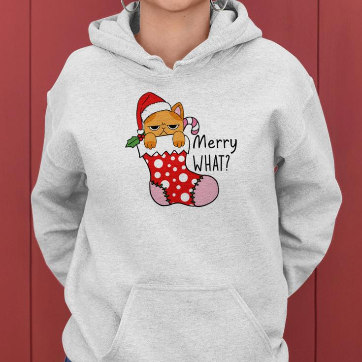 Funny Christmas Cat Merry What Xmas Holiday Women Hoodie Graphic Print Hooded Sweatshirt