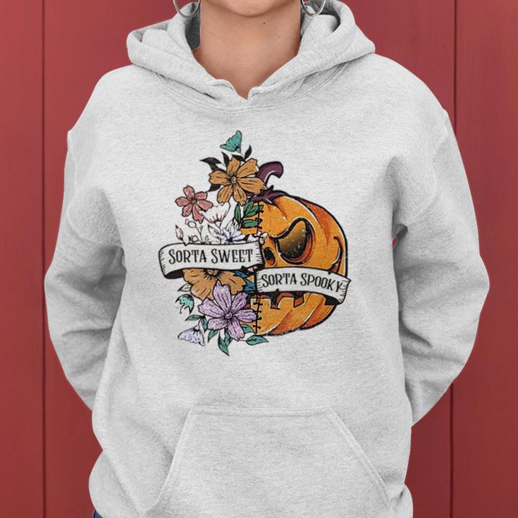 Halloween Sorta Sweet Sorta Spooky Pumpkin Floral Women Hoodie