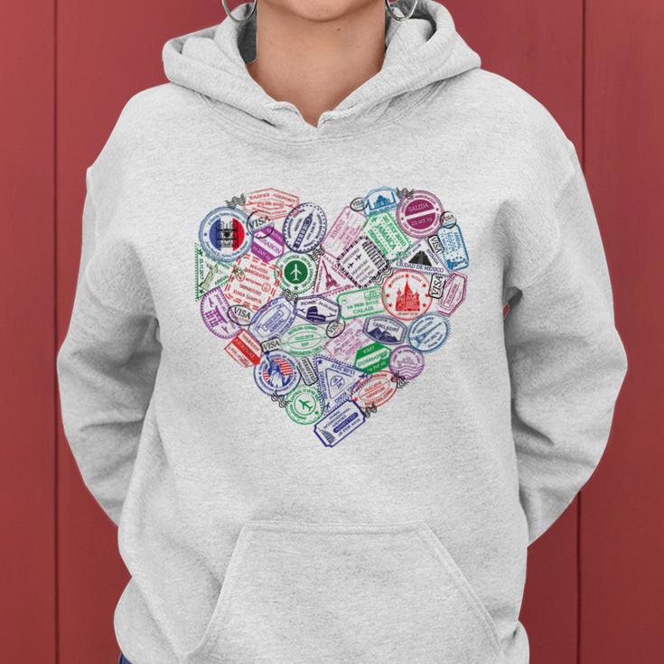 Heart Shaped Passport Travel Stamp Women Hoodie