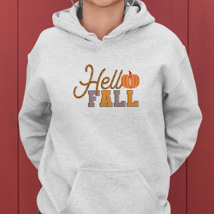 Hello Fall Hello Autumn Pumpkin Gift Women Hoodie Graphic Print Hooded Sweatshirt