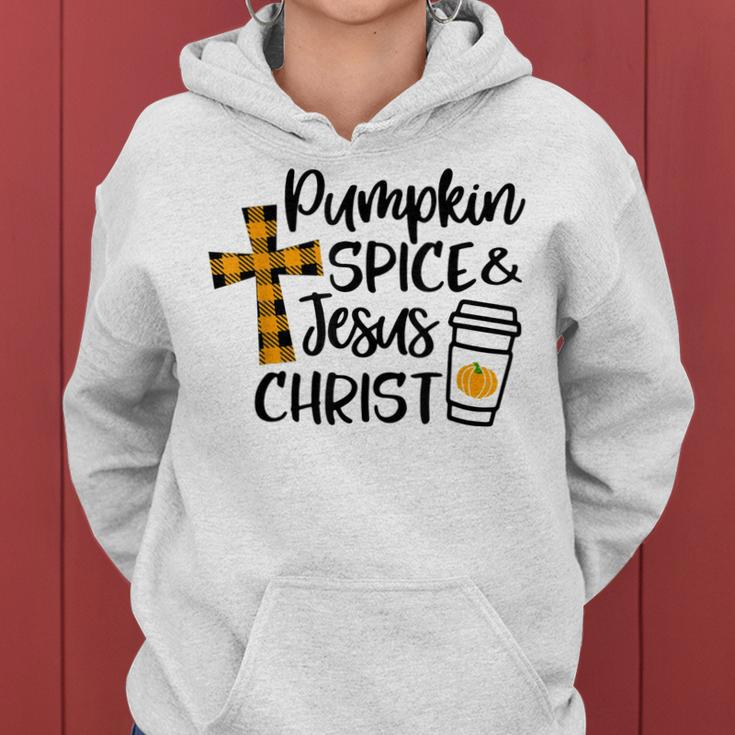 Hello Fall Pumpkin Spice & Jesus Christ Fall Christian Gift Women Hoodie Graphic Print Hooded Sweatshirt