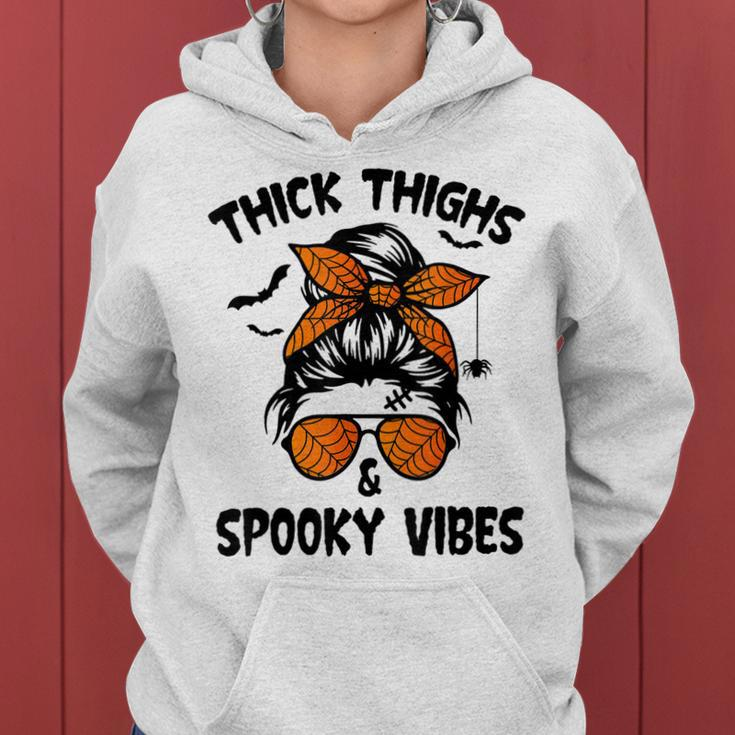 Messy Bun Thick Thighs And Spooky Vibes Halloween Women Women Hoodie