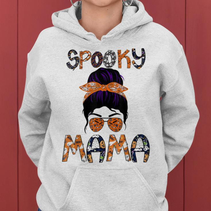 Messy Hair Bun Women Spooky Mama Halloween Funny Costume Women Hoodie