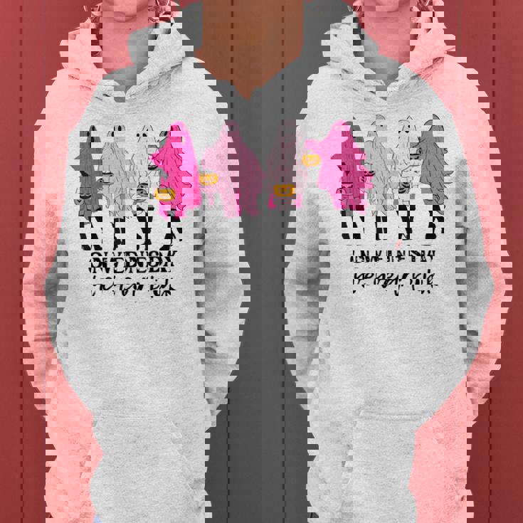 On Wednesday We Wear Pink Ghost Halloween Breast Cancer Women Hoodie Graphic Print Hooded Sweatshirt