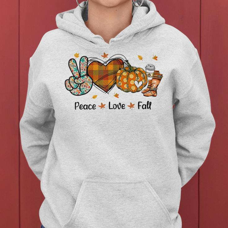Peace Love Fall Autumn Season Pumpkin Halloween Coffee Lover Women Hoodie