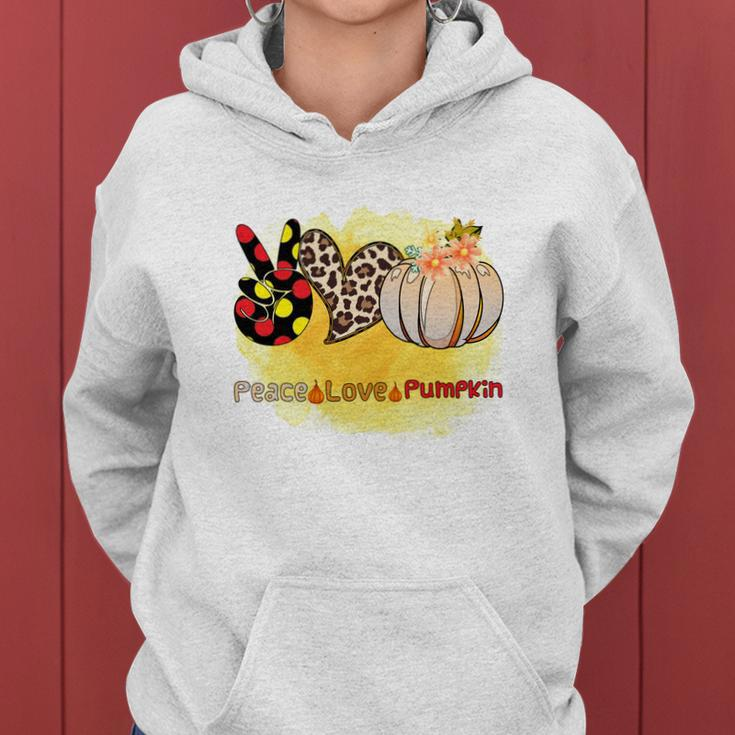 Peace Love Pumpkin Fall Season Gift Idea Women Hoodie Graphic Print Hooded Sweatshirt