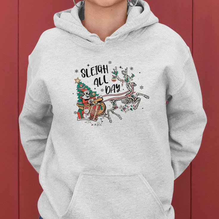 Retro Christmas Skeleton Funny Sleigh All Day Women Hoodie Graphic Print Hooded Sweatshirt