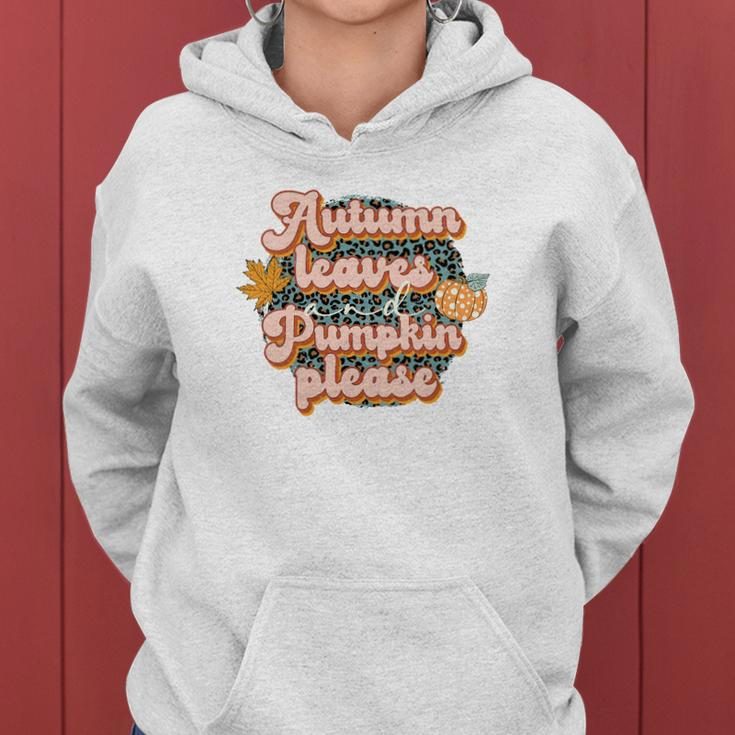 Retro Fall Autumn Leaves And Pumpkins Please Autumn Women Hoodie Graphic Print Hooded Sweatshirt