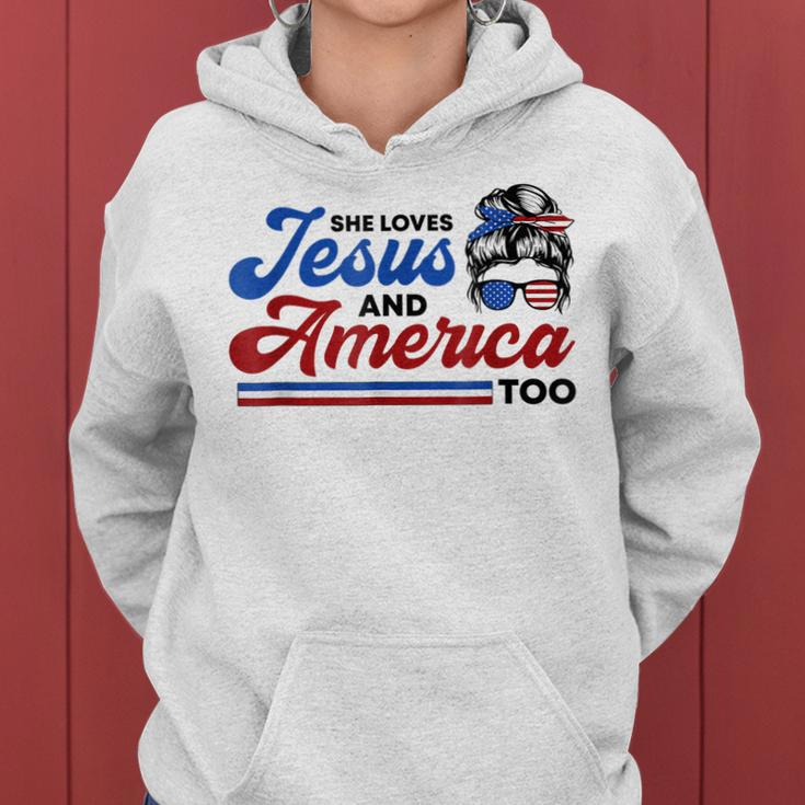 She Loves Jesus And America Too 4Th Of July Proud Christians Women Hoodie