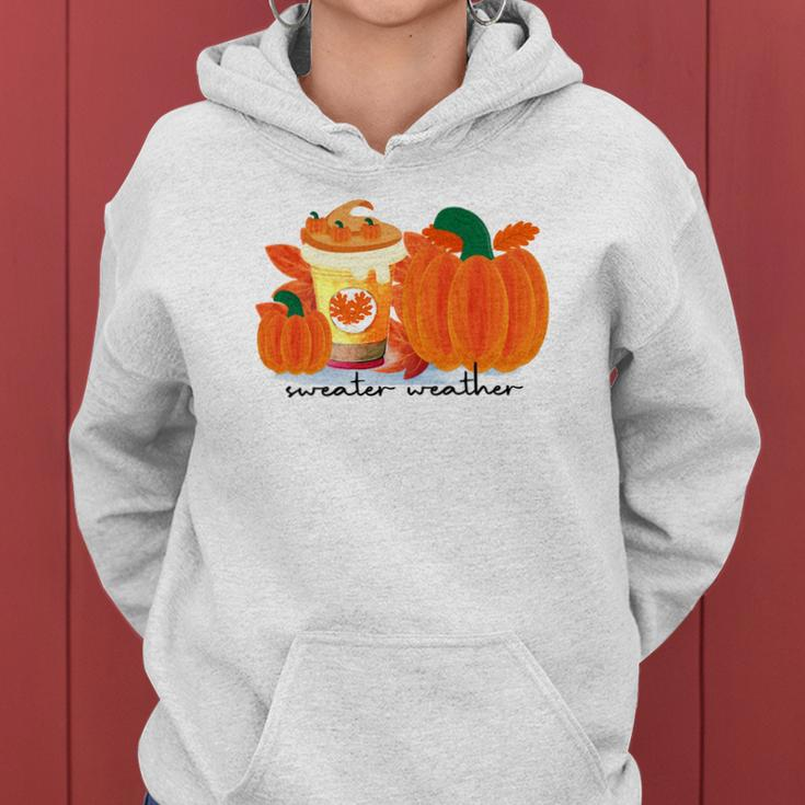 Sweater Weather Pumpkin Pie Fall Season Women Hoodie Graphic Print Hooded Sweatshirt
