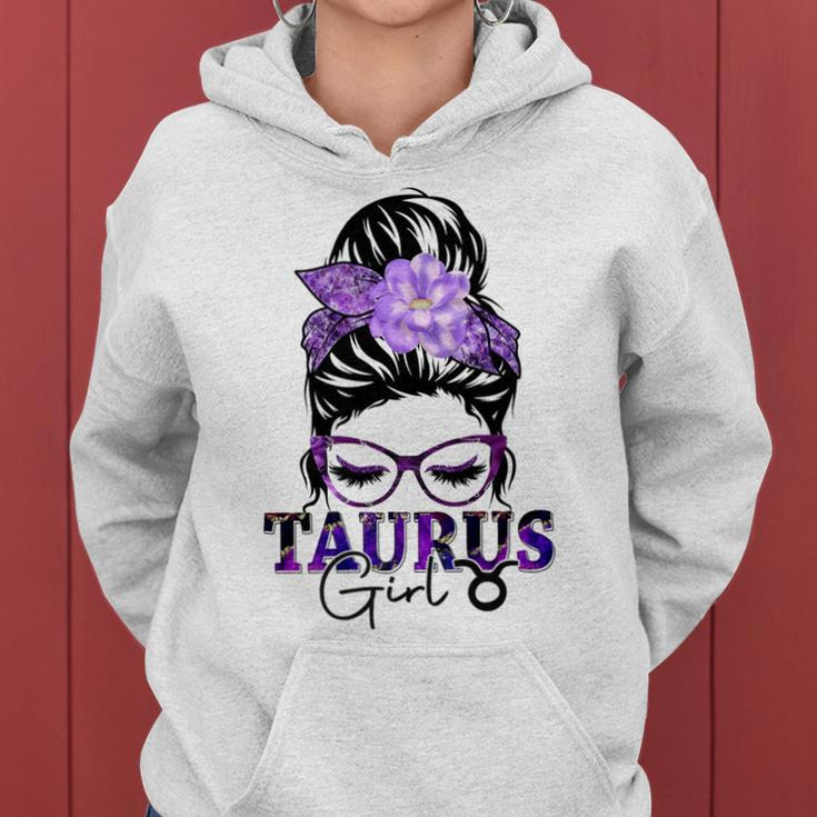 Taurus Girl Birthday Messy Bun Hair Purple Floral Women Hoodie