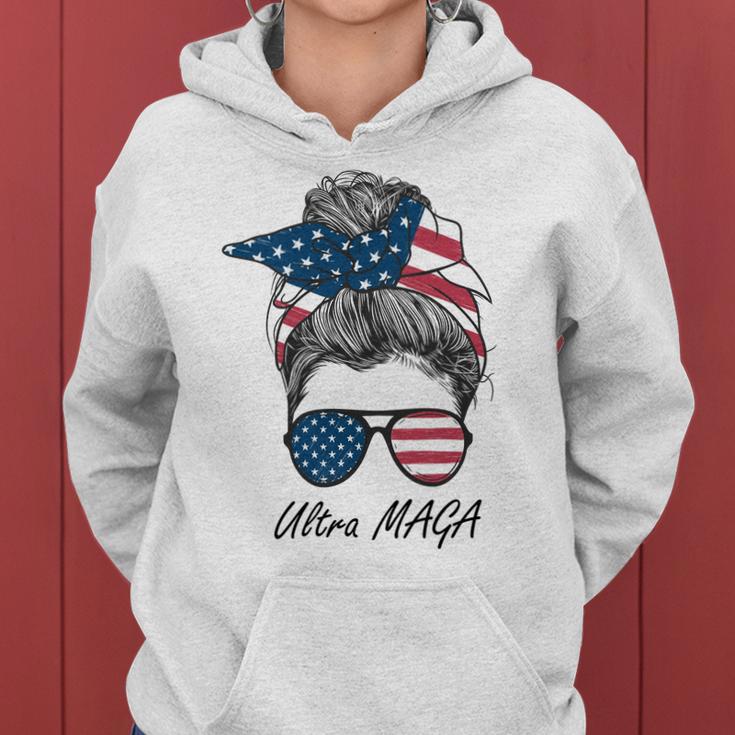 Ultra Maga Messy Bun Parody Trump 2024 Anti Biden Tshirt Women Hoodie