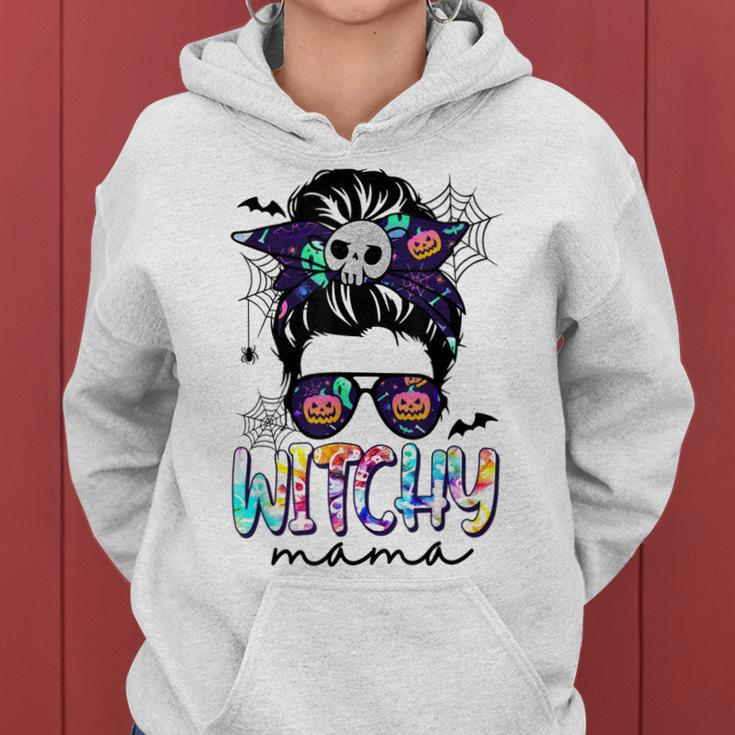 Witchy Mama Funny Messy Bun Hair Women Halloween Vibes Women Hoodie Graphic Print Hooded Sweatshirt