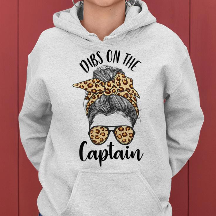 Womens Funny Captain Wife Dibs On The Captain Saying Cute Messy Bun Women Hoodie