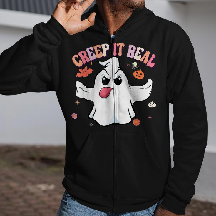 Creep It Real Ghost Kids Boys Girls Halloween Costume Zip Up Hoodie