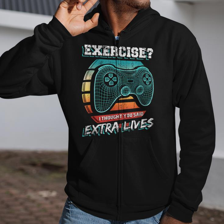 Extra Lives Funny Video Game Controller Retro Gamer Boys V8 Zip Up Hoodie