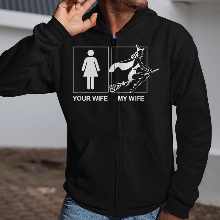 Funny Halloween Flying Witch Wife Novelty For Spouse Zip Up Hoodie