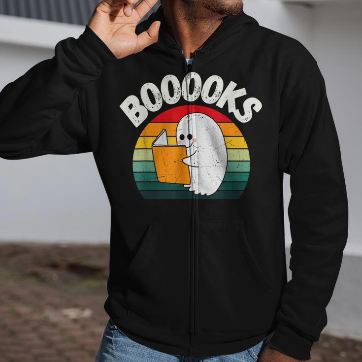 Ghost Booooks Halloween Boo Teacher And Kids Reading Books Zip Up Hoodie