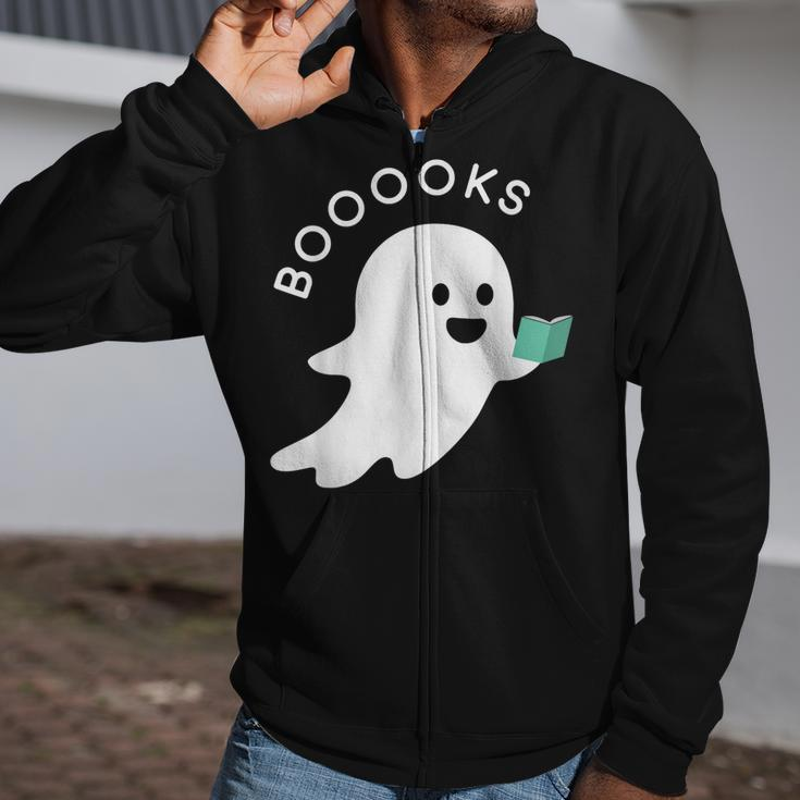Halloween Booooks Ghost Reading Boo Read Books Library Zip Up Hoodie