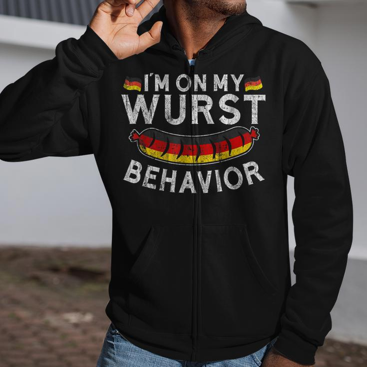 Im On My Wurst Behavior Funny German Oktoberfest Germany Zip Up Hoodie