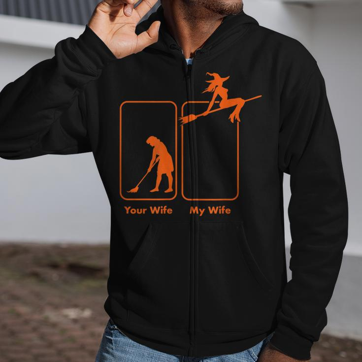 Mens My Wife Your Wife Witch Funny HalloweenZip Up Hoodie