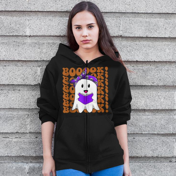 Halloween Booooks Ghost Reading Boo Read Books Library V2 Zip Up Hoodie