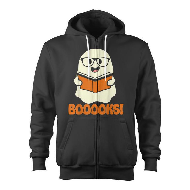 Booooks Ghost Boo Read Books Library Teacher Halloween Cute V4 Zip Up Hoodie